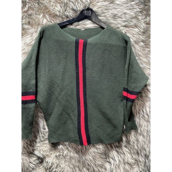 Pinkalious Olive‎ Green With Red Stripe Sweater Womens Size M - Picture 1 of 3